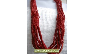 Red Coral Beads Necklaces Long Braided